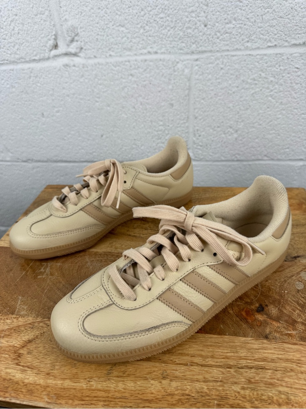Adidas Originals Samba OG Leather Sneakers Cream/Beige Gum Sole - Picture 7 of 15